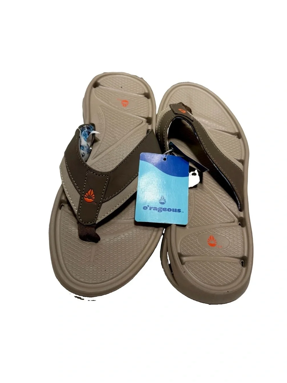 Men's Taupe/Brown Flip-Flop Sandals - Cushioned Thong Beach Sandals